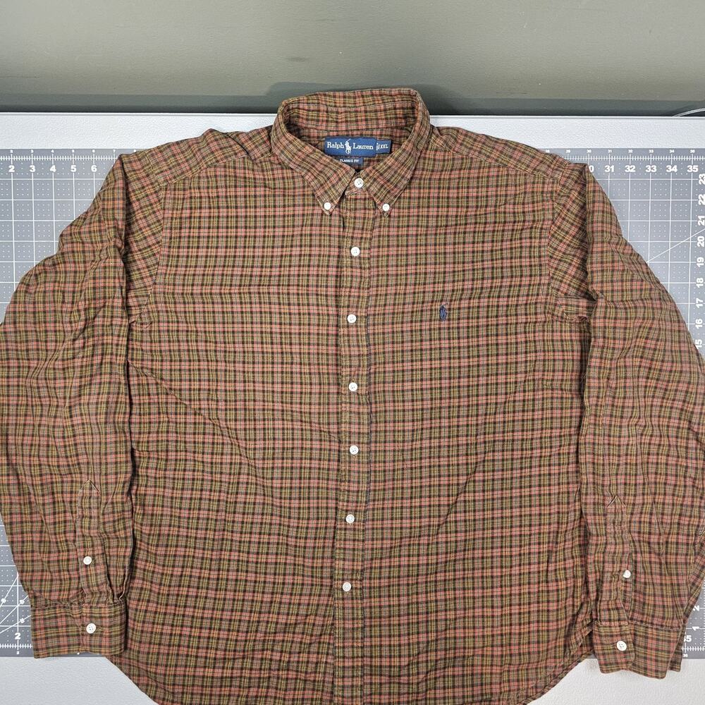 Vintage Polo Ralph Lauren Shirt XXL Flannel Check Plaid Classic Fit Preppy Ivy